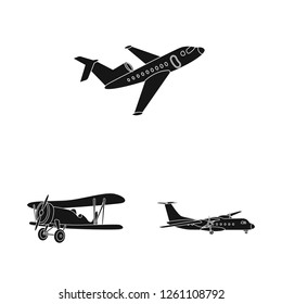 Vector design of plane and transport logo. Set of plane and sky stock vector illustration.