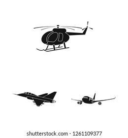 Vector design of plane and transport logo. Collection of plane and sky stock symbol for web.
