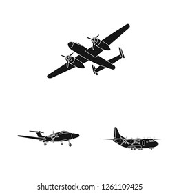 Vector design of plane and transport logo. Set of plane and sky stock vector illustration.