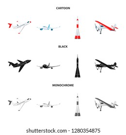 Vector design of plane and transport logo. Set of plane and sky stock vector illustration.