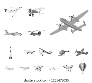 Vector design of plane and transport logo. Set of plane and sky vector icon for stock.