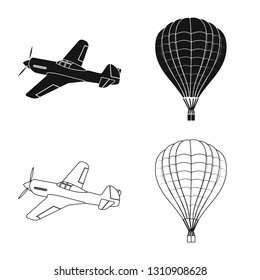 Vector design of plane and transport logo. Set of plane and sky stock symbol for web.