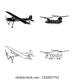 Vector design of plane and transport logo. Set of plane and sky stock symbol for web.