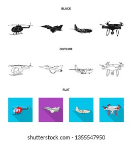 Vector design of plane and transport logo. Set of plane and sky vector icon for stock.