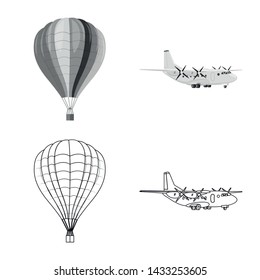 Vector design of plane and transport logo. Collection of plane and sky vector icon for stock.