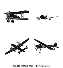 Vector design of plane and transport sign. Collection of plane and sky stock vector illustration.