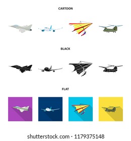 Vector design of plane and transport sign. Set of plane and sky vector icon for stock.