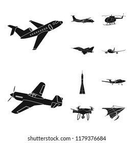Vector design of plane and transport sign. Collection of plane and sky stock vector illustration.