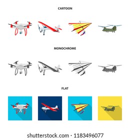 Vector design of plane and transport sign. Set of plane and sky vector icon for stock.