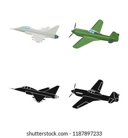 Vector design of plane and transport sign. Collection of plane and sky stock symbol for web.