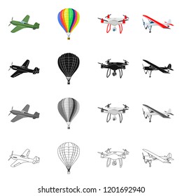 Vector design of plane and transport sign. Set of plane and sky stock vector illustration.