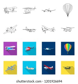 Vector design of plane and transport sign. Collection of plane and sky stock vector illustration.