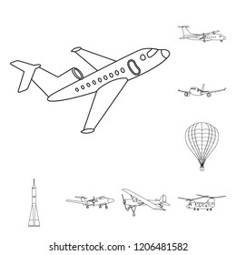 Vector design of plane and transport sign. Collection of plane and sky stock vector illustration.