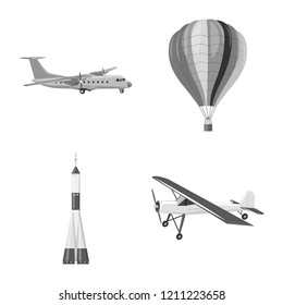Vector design of plane and transport sign. Collection of plane and sky vector icon for stock.