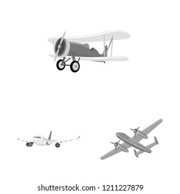 Vector design of plane and transport sign. Set of plane and sky stock vector illustration.