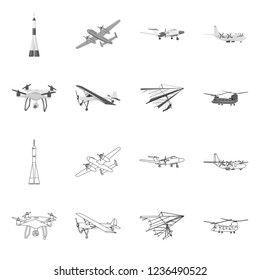 Vector design of plane and transport sign. Collection of plane and sky stock vector illustration.