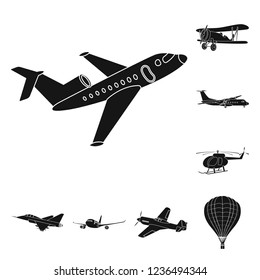 Vector design of plane and transport sign. Collection of plane and sky stock vector illustration.