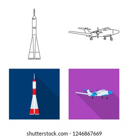 Vector design of plane and transport sign. Collection of plane and sky vector icon for stock.