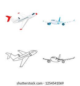 Vector design of plane and transport sign. Set of plane and sky stock symbol for web.