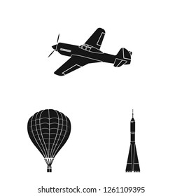 Vector design of plane and transport sign. Collection of plane and sky vector icon for stock.