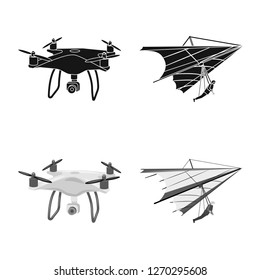 Vector design of plane and transport sign. Collection of plane and sky vector icon for stock.