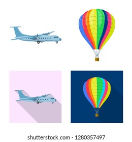 Vector design of plane and transport sign. Collection of plane and sky stock symbol for web.