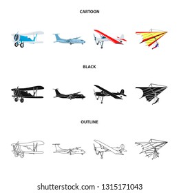 Vector design of plane and transport sign. Set of plane and sky stock symbol for web.