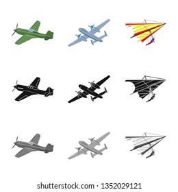 Vector design of plane and transport sign. Collection of plane and sky vector icon for stock.