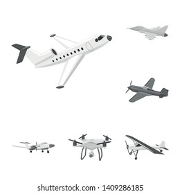Vector design of plane and transport sign. Collection of plane and sky stock vector illustration.