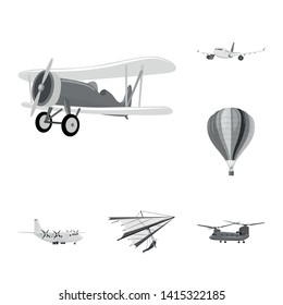Vector design of plane and transport sign. Collection of plane and sky stock symbol for web.