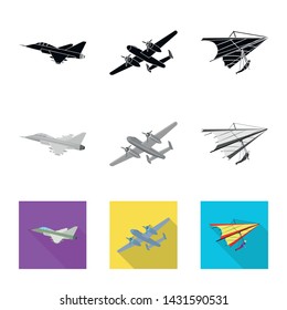 Vector design of plane and transport sign. Collection of plane and sky stock vector illustration.