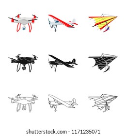 Vector design of plane and transport symbol. Collection of plane and sky vector icon for stock.