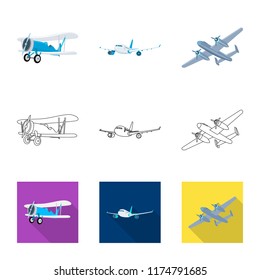 Vector design of plane and transport symbol. Set of plane and sky vector icon for stock.