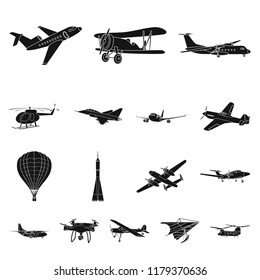 Vector design of plane and transport symbol. Set of plane and sky vector icon for stock.