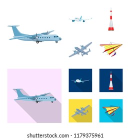 Vector design of plane and transport symbol. Set of plane and sky vector icon for stock.