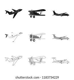 Vector design of plane and transport symbol. Collection of plane and sky vector icon for stock.