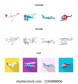 Vector design of plane and transport symbol. Collection of plane and sky stock symbol for web.