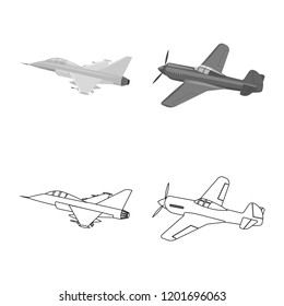Vector design of plane and transport symbol. Collection of plane and sky vector icon for stock.