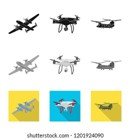 Vector design of plane and transport symbol. Collection of plane and sky stock symbol for web.