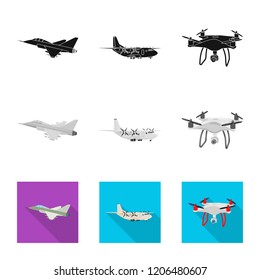Vector design of plane and transport symbol. Set of plane and sky stock vector illustration.