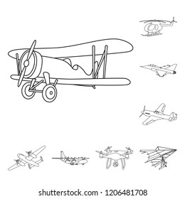 Vector design of plane and transport symbol. Set of plane and sky stock vector illustration.