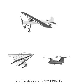 Vector design of plane and transport symbol. Set of plane and sky vector icon for stock.