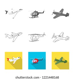 Vector design of plane and transport symbol. Set of plane and sky stock vector illustration.