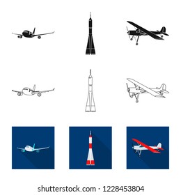 Vector design of plane and transport symbol. Set of plane and sky stock symbol for web.