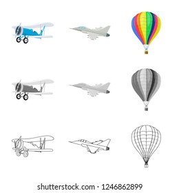 Vector design of plane and transport symbol. Collection of plane and sky stock symbol for web.