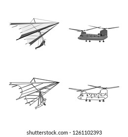 Vector design of plane and transport symbol. Collection of plane and sky stock vector illustration.