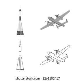 Vector design of plane and transport symbol. Collection of plane and sky stock vector illustration.