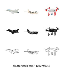 Vector design of plane and transport symbol. Set of plane and sky stock vector illustration.
