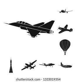 Vector design of plane and transport symbol. Collection of plane and sky vector icon for stock.