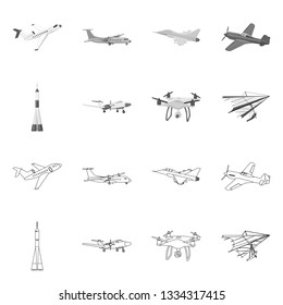 Vector design of plane and transport symbol. Collection of plane and sky stock symbol for web.